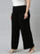 Women Solid Black Mid Rise Ribbed Palazzos