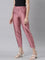 Women Dusty Rose Solid Mid Rise Metallic Pants