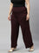 Women Solid Dark Wine Viscose Mid Rise Knit Palazzos