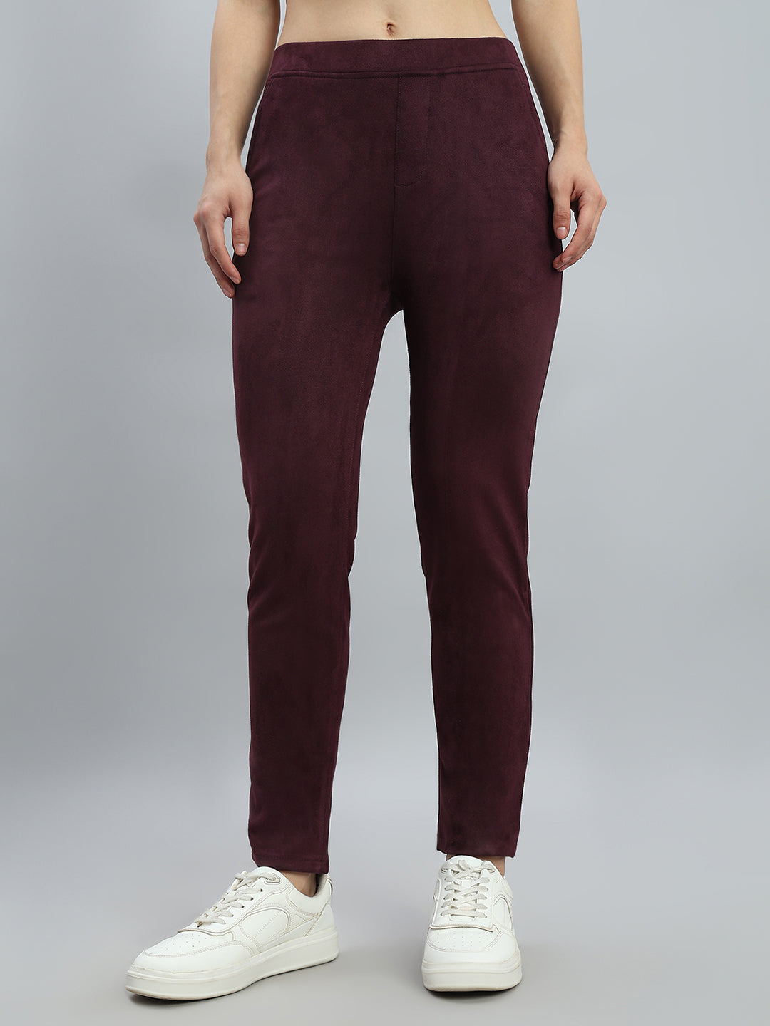 Wine Poly Stretch Suede Tregging