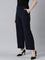 Women Solid Navy High Rise Crepe Wide Pant