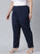 Women Navy Stripe Linen Pencil Pants