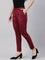 Women Solid Maroon Mid Rise Suede Treggings