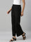 Women Solid Black Woven Viscose Mid Rise Basic Palazzos