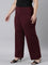 Women Solid Bright Maroon Ponte Wide Leg Pants