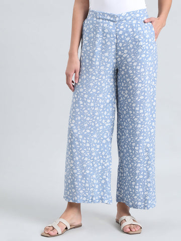 Blue Woven Viscose Printed Palazzo