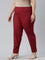 Women Solid Maroon Cotton Pencil Pant