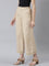 Women Solid Wheat Mid Rise Linen Wide Pant