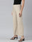 Women Light Beige Linen Cargo Pant