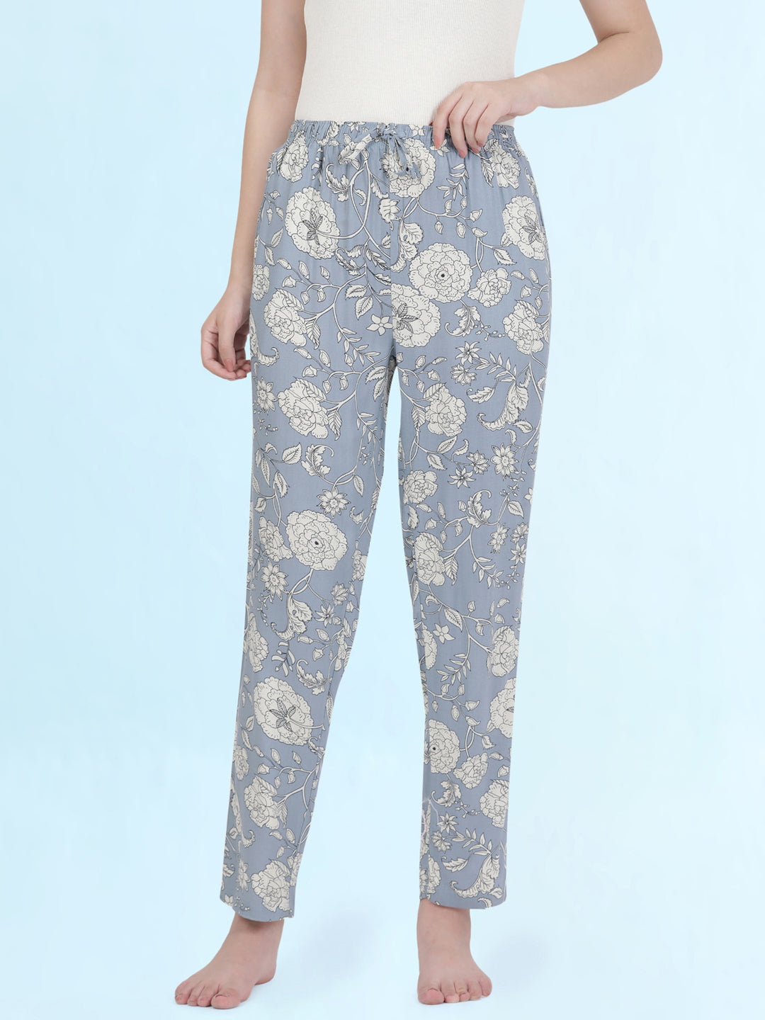 Blue Woven Viscose Printed Lounge Pants