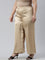 Women Solid Light Gold Mid Rise Shiny Palazzos