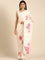 Cream satin saree with pink printed motifs with swarovski embroidery