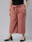 Women Solid Rust Linen Mid Rise Culottes