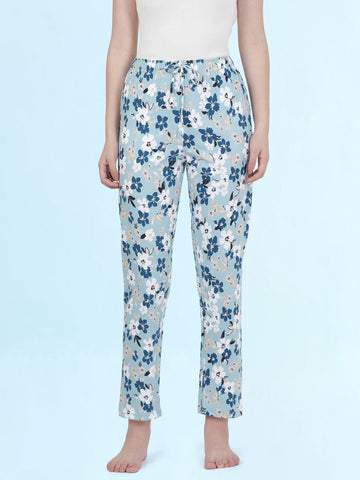 Blue Cotton Knit Printed Lounge Pants