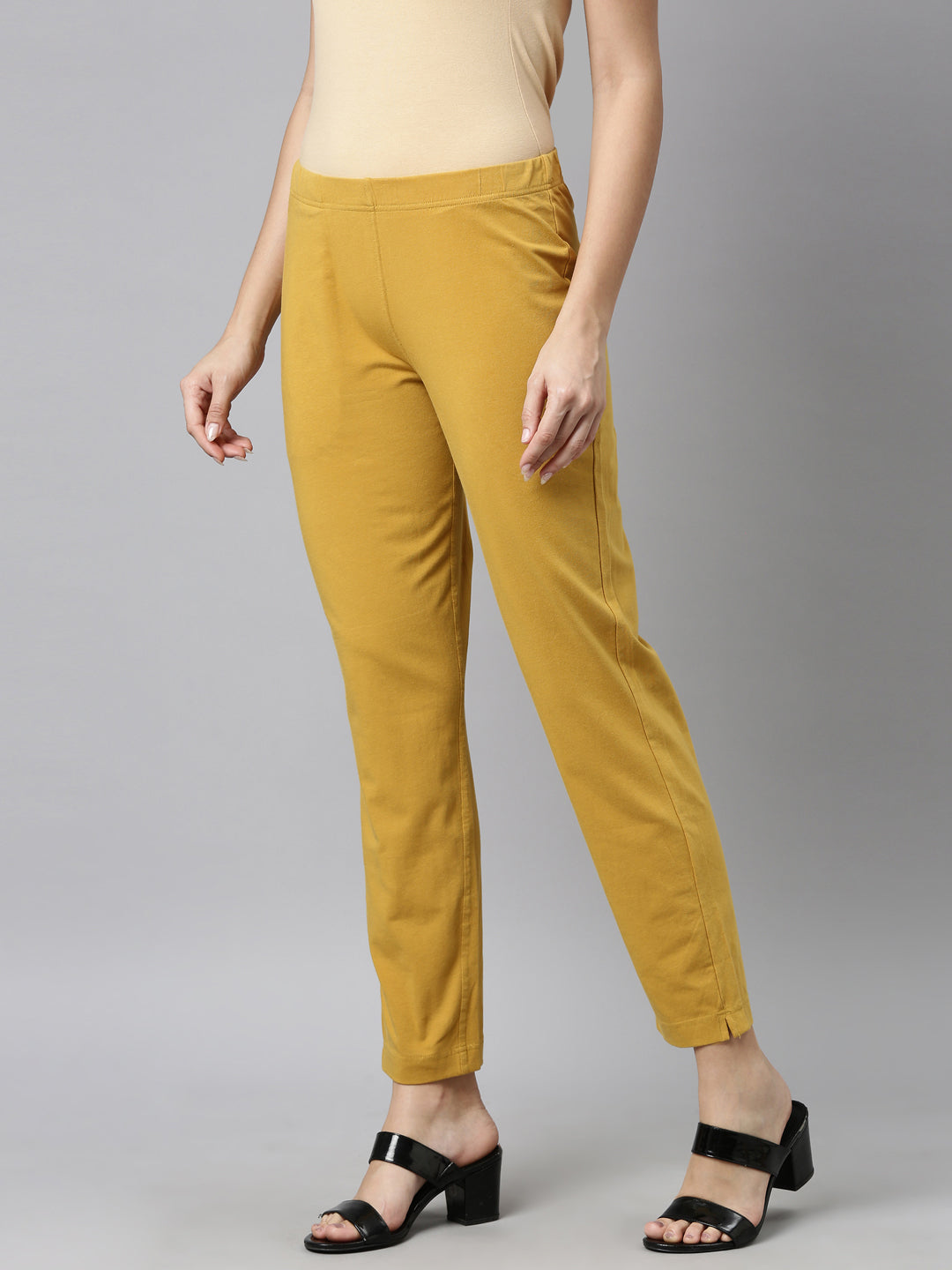 GoColors Women Solid Mustard Slim Fit Shimmer Leggings : : Fashion