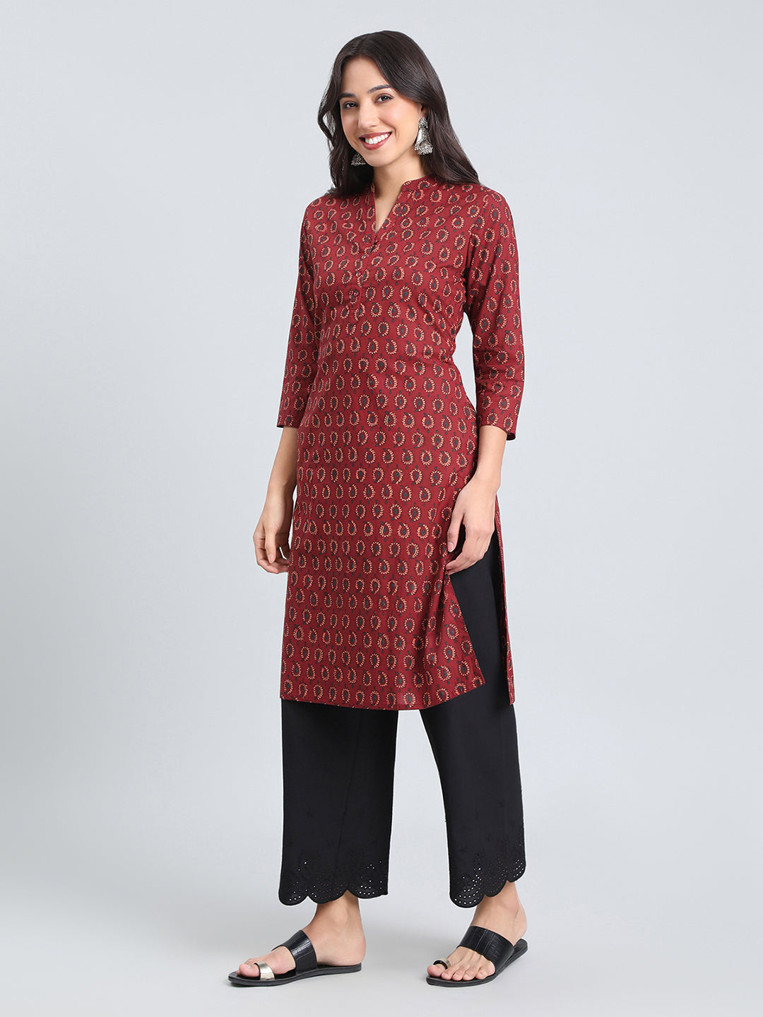 Cotton Paisley Buti Print Straight Kurta