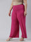 Women Solid Dark Rose Viscose Mid Rise Knit Palazzos