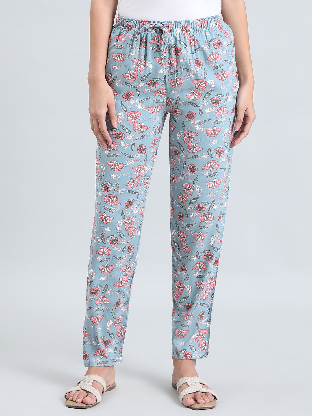 Blue Woven Viscose Printed Lounge Pants