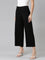 Women Solid Black Mid Rise Ribbed Palazzos