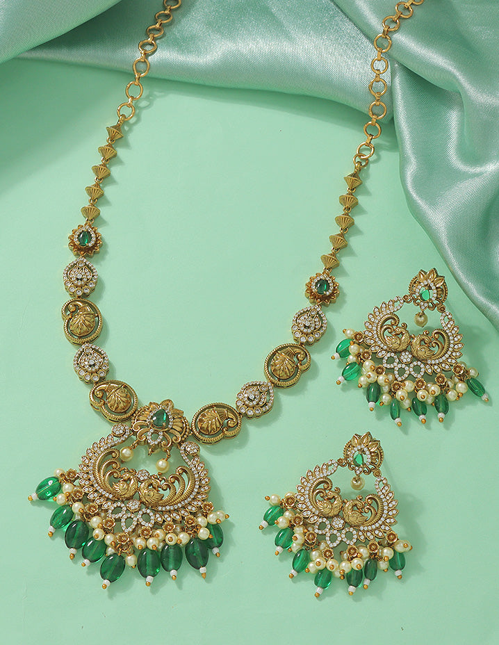 Designer Radiant Emerald Matt Kempu Necklace Set