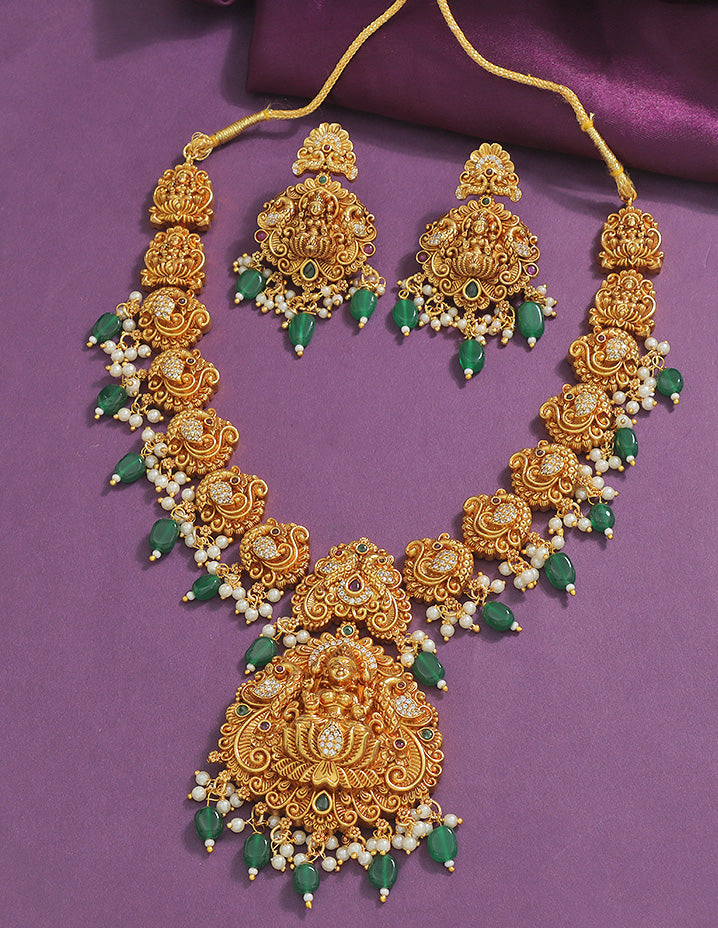 Designer Lakshmi Devi Kempu Necklace Set