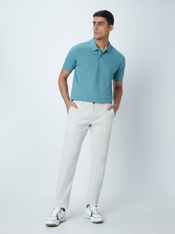 WES Casuals Light Teal Cotton Blend Relaxed-Fit Polo T-Shirt