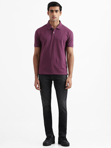 WES Casuals Solid Mauve Cotton Blend T-Shirt