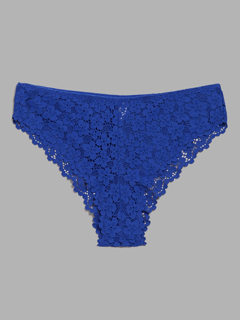 Buy Wunderlove Blue Laced Brazilian Brief from Westside