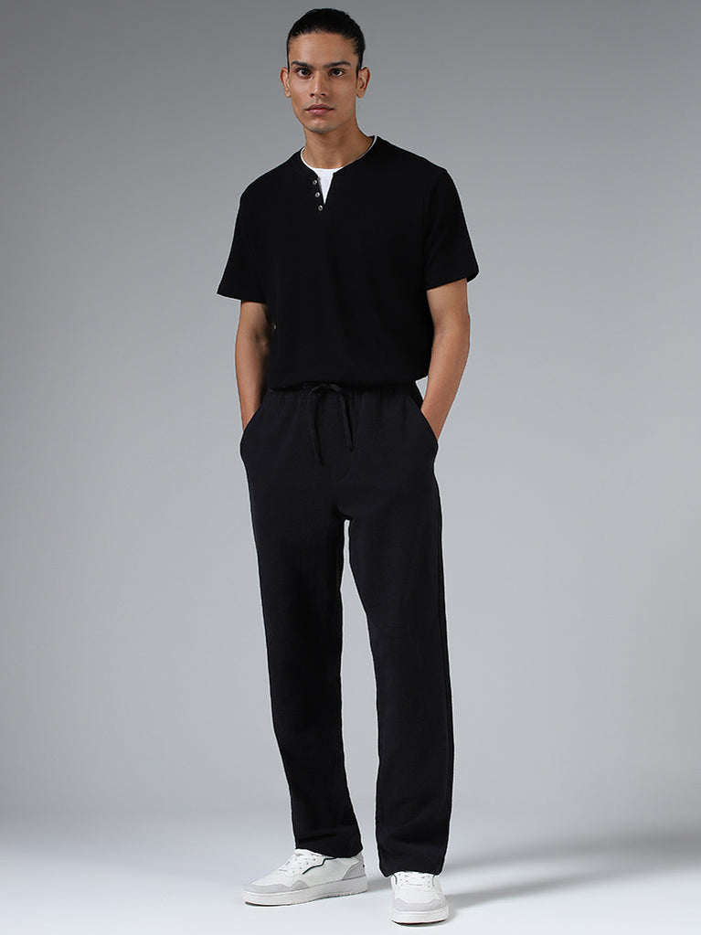 OFFICER Slim fit chino pant in a textured dobby comfort stretch - BLACK