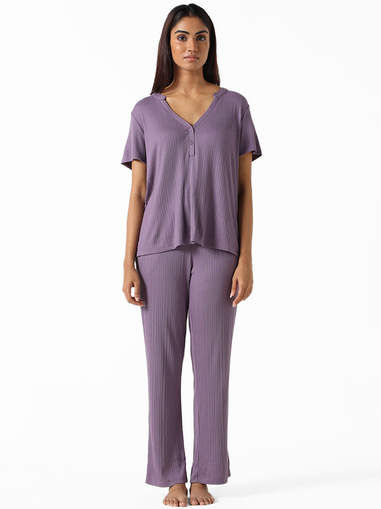 Wunderlove Purple Crinkled Pyjamas & Sleep Shirt Set – Cherrypick