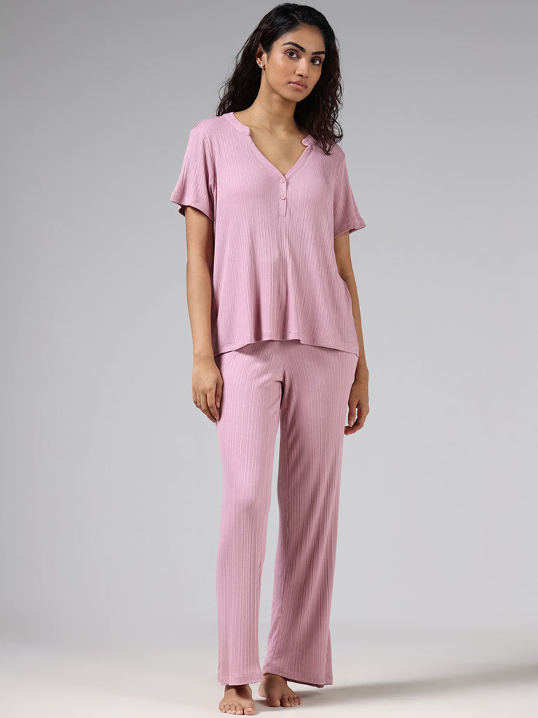 Wunderlove Pink Self Striped Pyjamas – Cherrypick