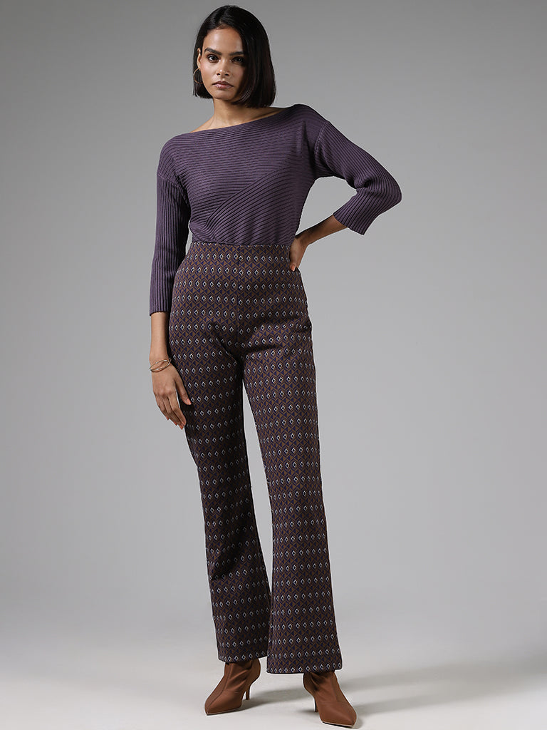 Wardrobe Dark Purple Geometric Printed Trousers – Cherrypick