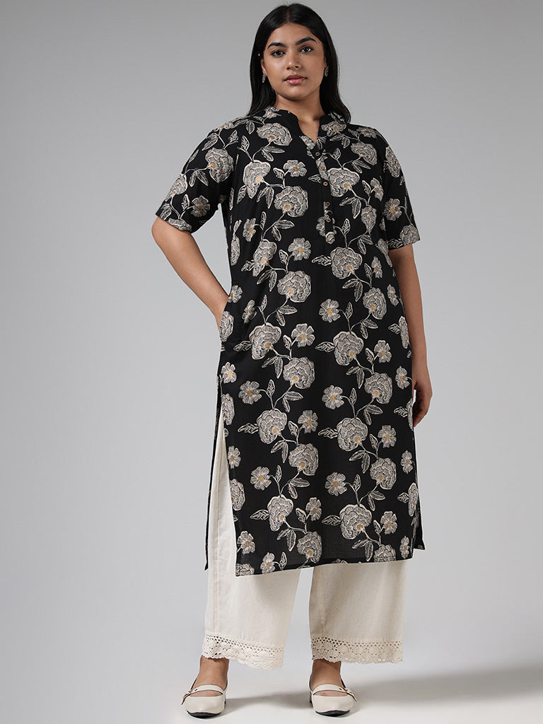Black Coloured Floral Print Cotton Silk Kurti With Belt – Cherrypick