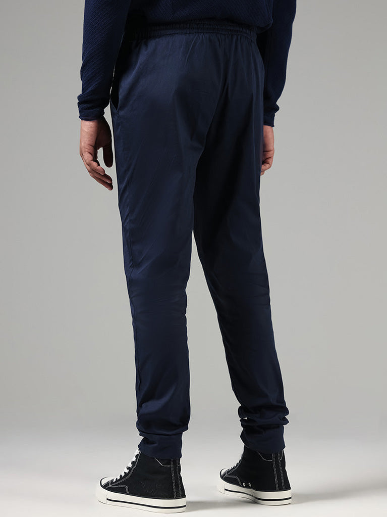 Buy ETA Navy Knit-Textured Slim-Fit Joggers from Westside