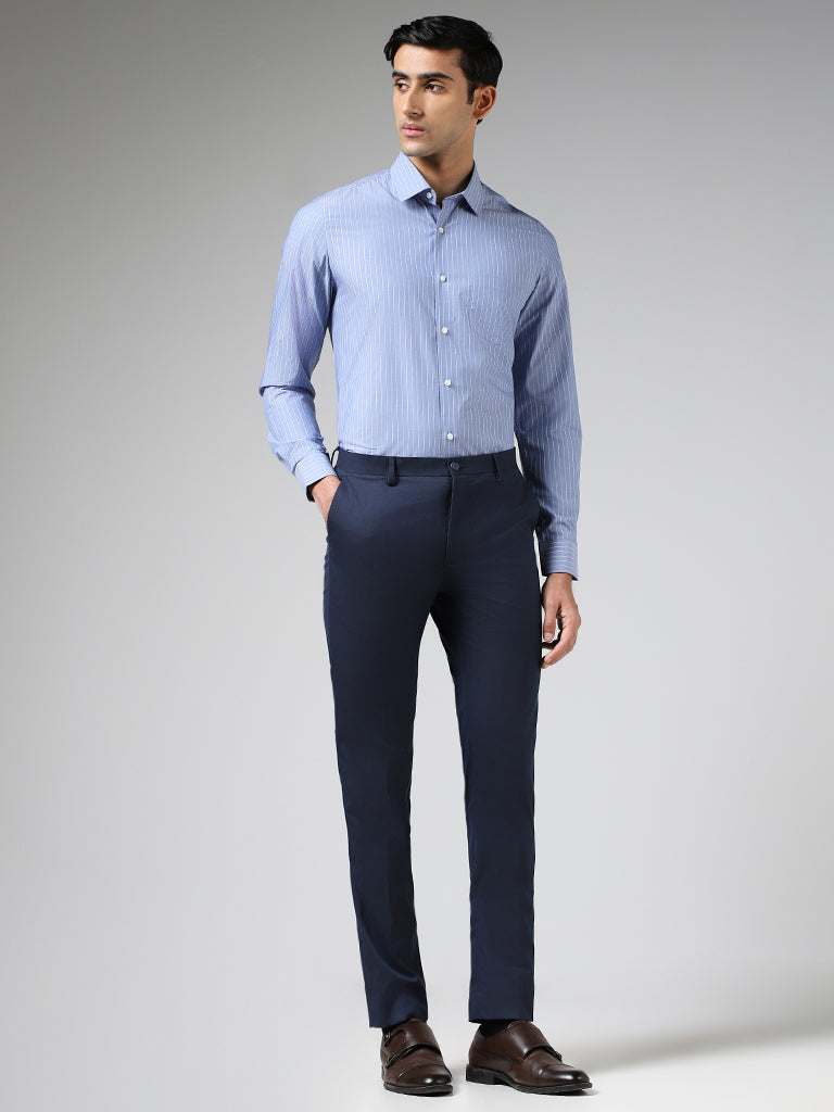 Buy Turtle Men Blue Ultra Slim Fit Checked Formal Trousers at Amazon.in