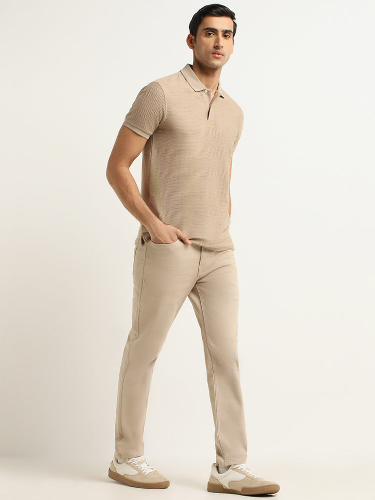 WES Casuals Beige Denim Relaxed Fit Jeans