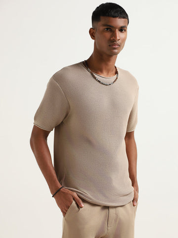 ETA Beige Knitted Slim Fit T-Shirt