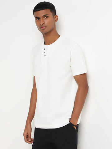 ETA Off-White Henley Cotton Blend Slim Fit T-Shirt