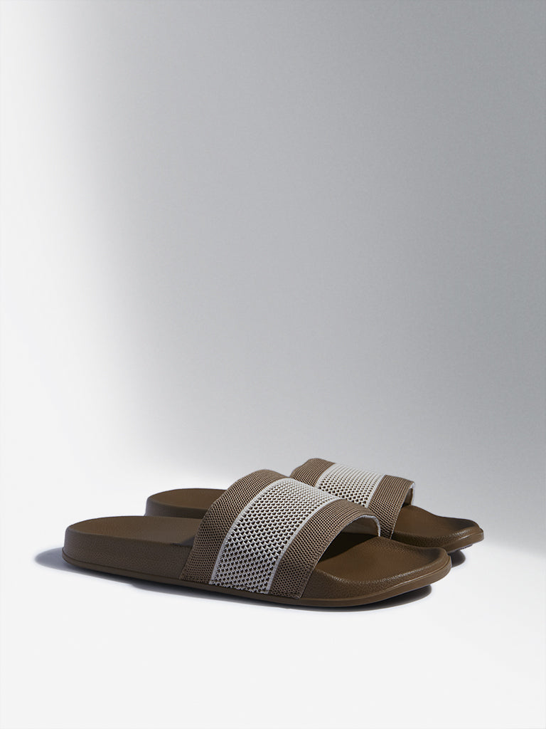 SOLEPLAY Beige Knit-Textured Pool Slides