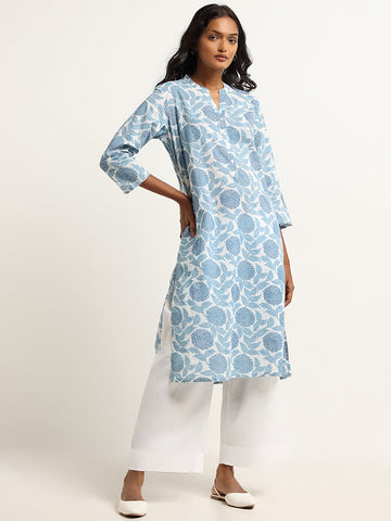 Utsa Blue Botanical Print Kurta