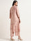 Zuba Peach Floral Print Cotton Blend A-Line Kurta