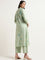 Zuba Green Floral Print Cotton Blend A-Line Kurta