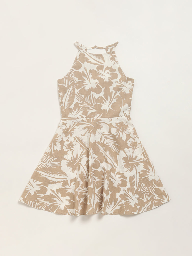 Y&F Kids Beige Printed A-Line Dress