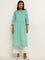 Utsa Turquoise Pintuck Design A-Line Cotton Kurta