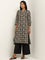 Utsa Black Straight Fit Printed Cotton Kurta