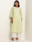 Utsa Green Floral Embroidered Cotton A-Line Kurta