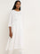 Utsa White Embroidered Blended Linen A-Line Kurta