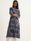 Utsa Navy Printed Straight Fit Kurta