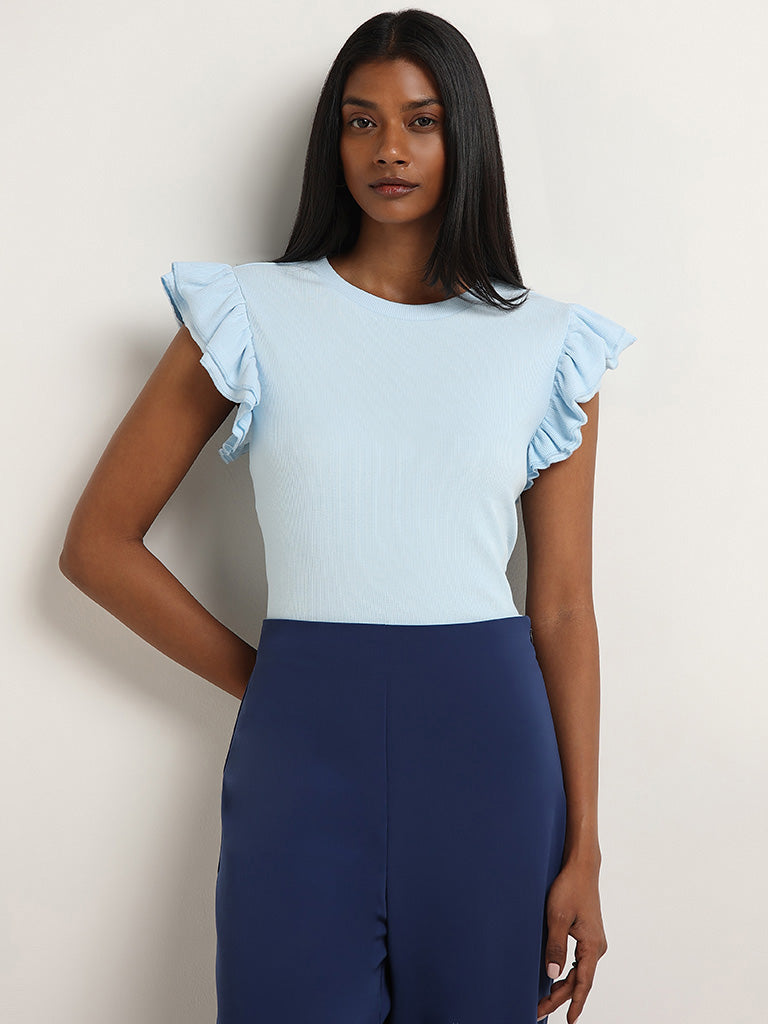 Wardrobe Blue Ribbed Top