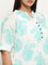 Diza Turquoise Leaf Printed Straight Cotton Kurta